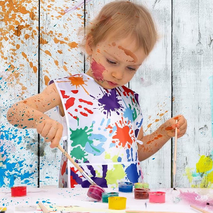 SATINIOR 2 Pieces Kids Art Smock Toddler Apron Waterproof Painting Artist Apron - Image 7