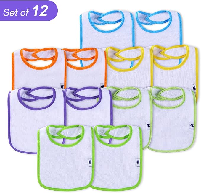 12 Pack Terry Drool Cotton Bibs, Unisex Baby Bibs - Image 7