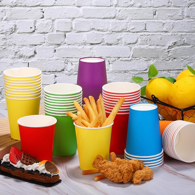 URATOT 60 Pieces 9 Ounce Disposable Paper Cups Rainbow Party Cups Drinking Cups - Image 4