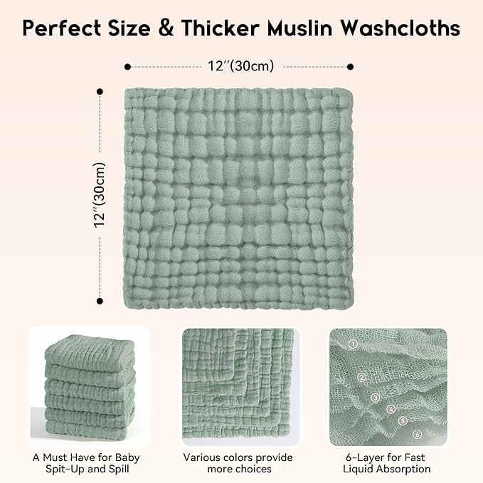 Muslin Baby Washcloths 6 Pack, 100% Cotton Wash Cloths - Image 3