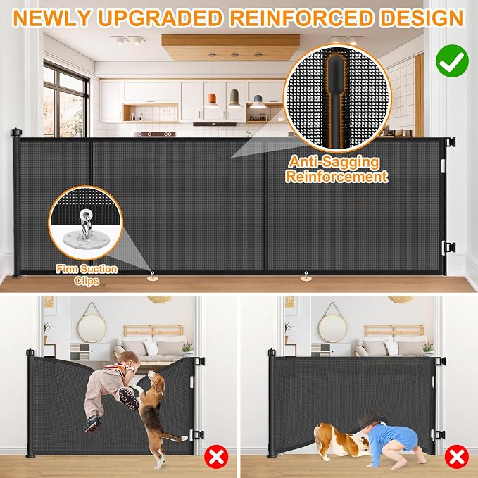 196 Inch Retractable Baby Gates Extra Wide, 41 Inch Reinforced Extra Tall Gate - Image 4