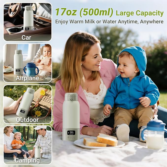 Portable Milk Warmer, 17oz Large Capacity Bottle Warmer - Image 2