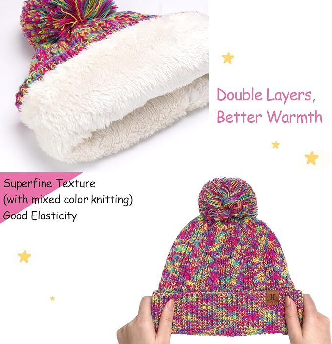 Kids Toddlers Winter Beanie Hats Gloves Neck Scarf Set Mittens Gifts - Image 2