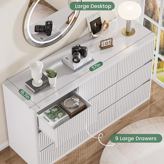 White 6 Drawers Double Dresser, Fluted Dresser - Image 5