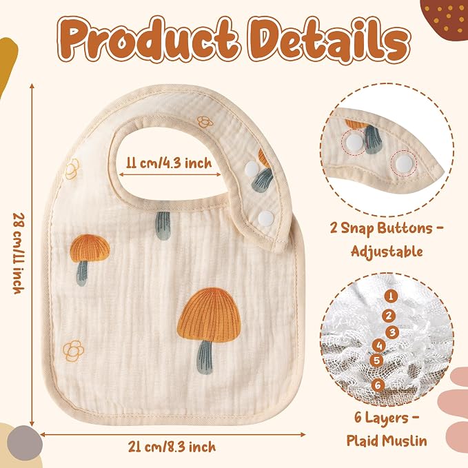 Zainpe 6Pcs Snap Muslin Cotton Baby Bibs Rabbit Bear Sheep Pattern Bandana - Image 2