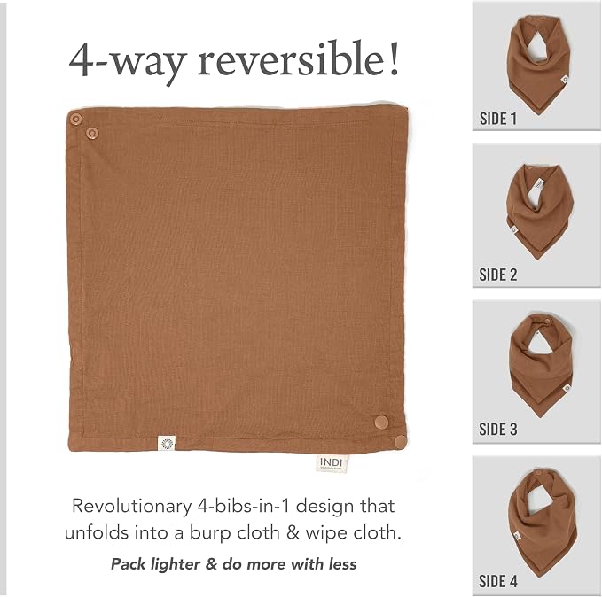 Kishu Baby Indi Organic Baby Bandana Bibs – Fairtrade 4-Way Reversible Drool - Image 6