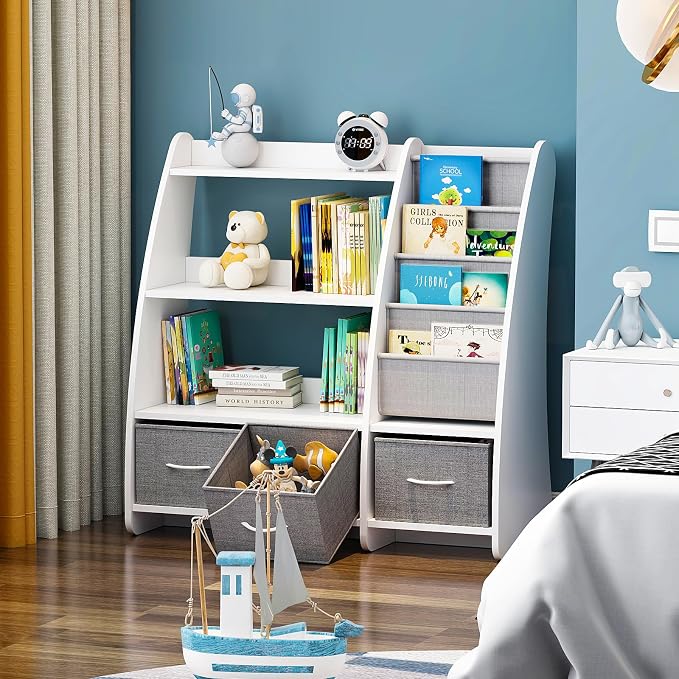 White Kids Bookshelf Wood Toy Storage Organizer Cabinet Children Bookcase by HedoAjim