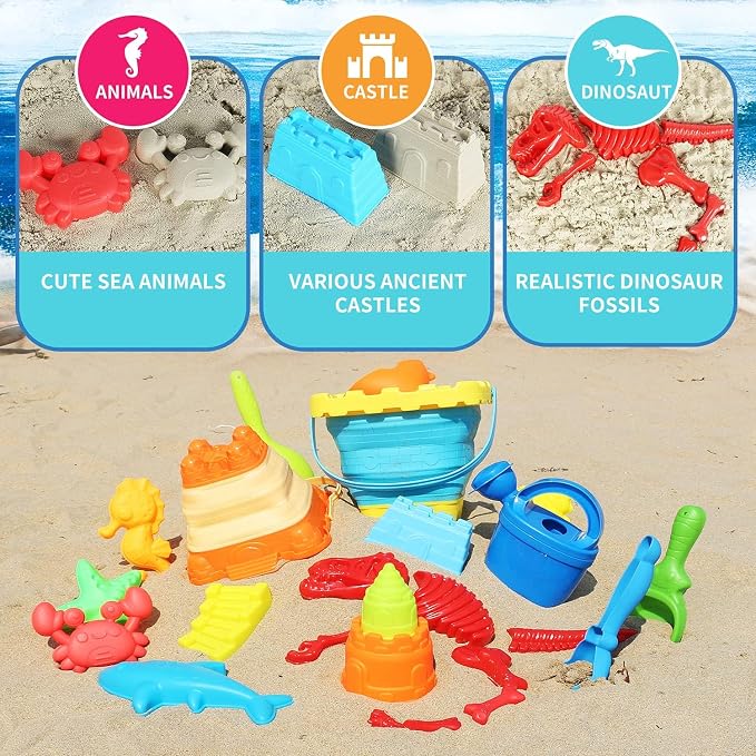 Beach Sand Toys Set, Sand Molds, Rakes and Watering Can, Summer Outdoor Toys - Image 3
