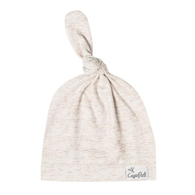 Copper Pearl Baby Beanie Hat Top Knot Stretchy Soft Oat by CopperPearl