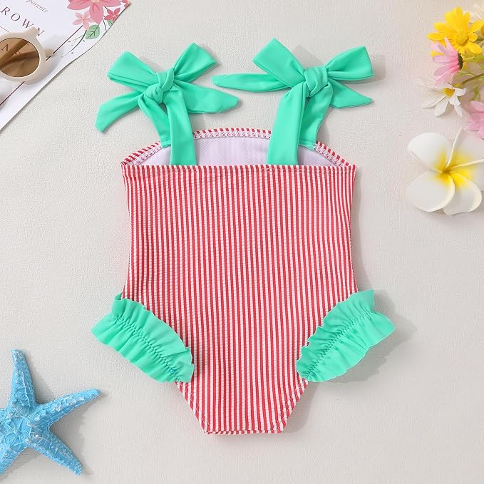 Happy Town Toddler Swimsuit Girl Solid Color Stripe One-Piece Baby Bathing Suits - Image 3