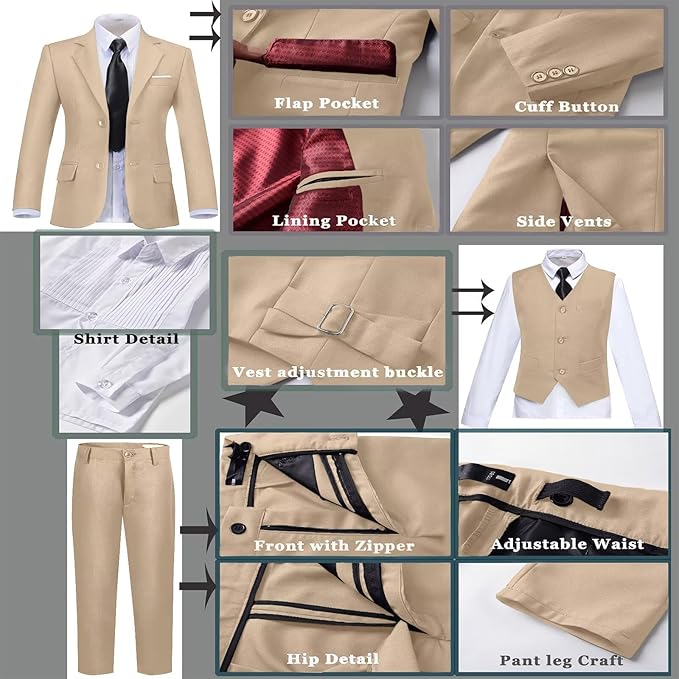 Boys Suit Set Slim Fit Kids Formal Suits Toddler Tuxedo Wedding Prom Classic - Image 4