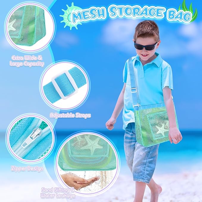 Beach Toys, Sand Toys with 2 Collapsible Beach Bucket and Beach Mesh Shovel - Image 5