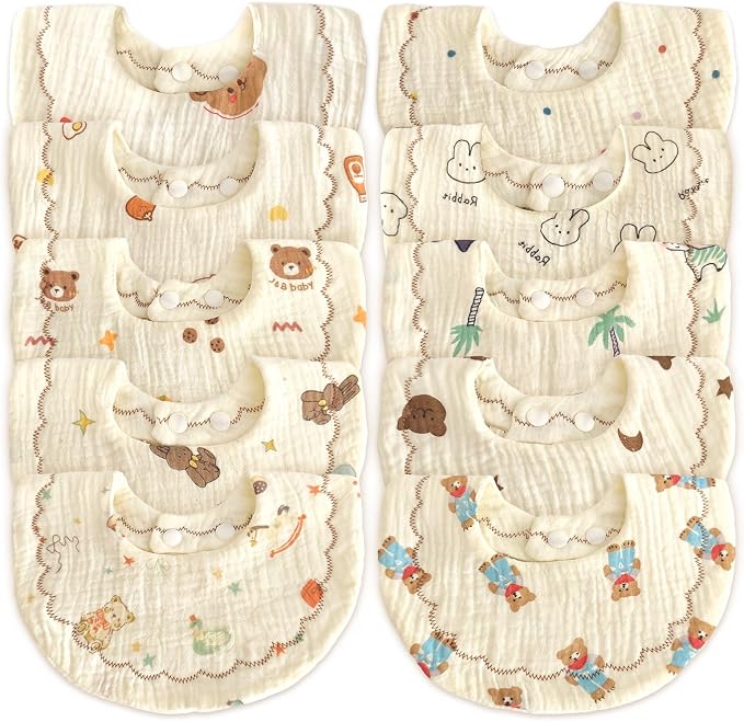 Baby Bibs Muslin Bibs for Baby Girl Boy for Drooling and Teething 10 Pack by DOSMINE