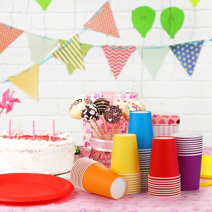 URATOT 60 Pieces 9 Ounce Disposable Paper Cups Rainbow Party Cups Drinking Cups - Image 6