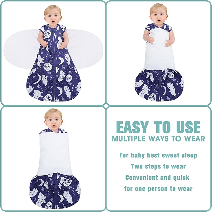 Newborn Sleep Sack Baby Swaddle, 3-Way Adjustable Wearable Blanket, 100% Rayon - Image 3