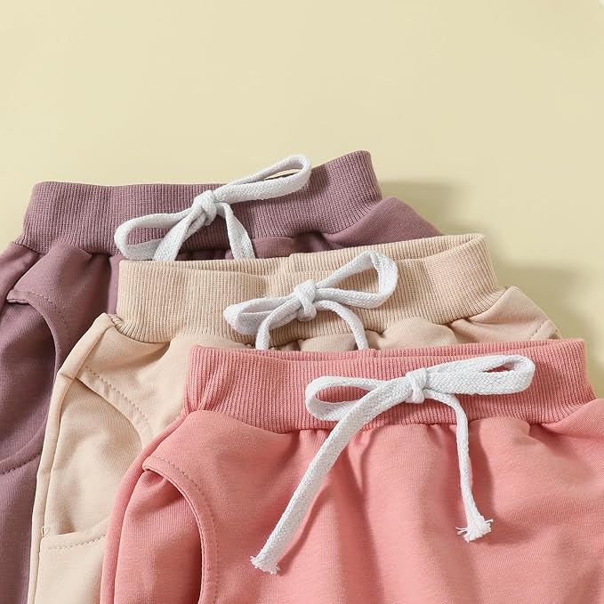 Sejardin Toddler Baby Boy Girl Pants 3 Pack Solid Color Elastic Waist Jogger - Image 4