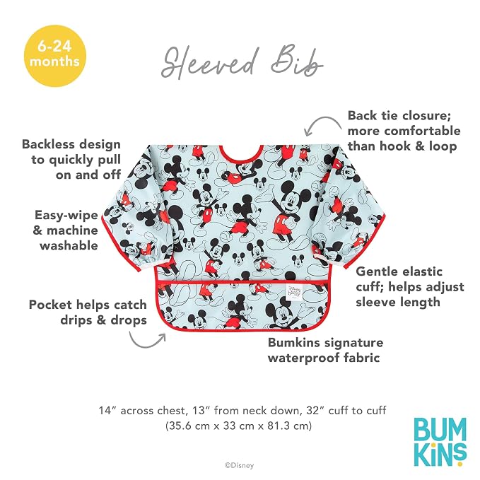 Bumkins Disney Bibs, Baby and Toddler Girls and Boys 6-24 Months, Long Sleeve - Image 5