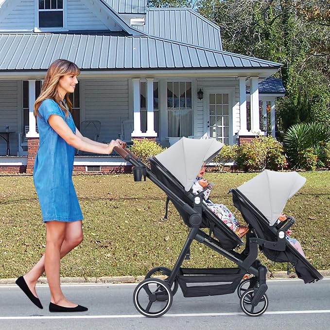 Tandem Double Stroller Newborn and Toddler, Foldable Twin Stroller - Image 8