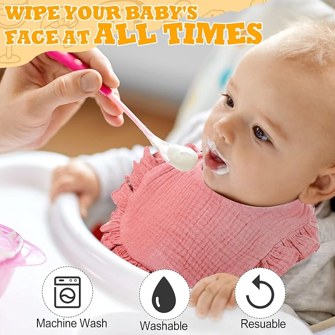 Mepase 10 Pcs Large Muslin Baby Girl Bibs Drool Teething Bibs Lap Shoulder - Image 4