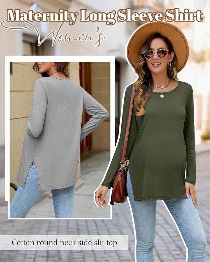 Riyiper 3 Pack Women's Maternity Long Sleeve T-Shirts Round Neck Side Split - Image 5