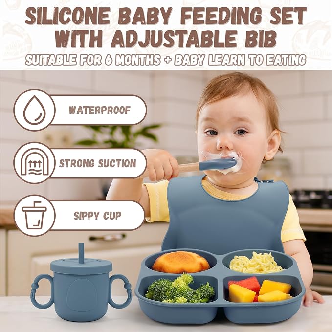 Silicone Feeding Set, Led Weaning Supplies, Food Tableware Suction Plate - Image 3