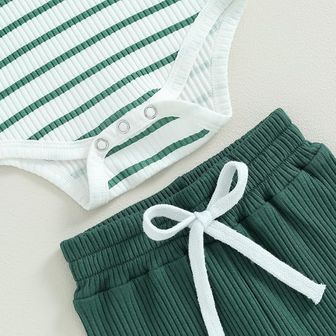 Newborn Baby Boy Girl Clothes Ribbed Knitted Long Sleeve Romper Pants Solid - Image 5