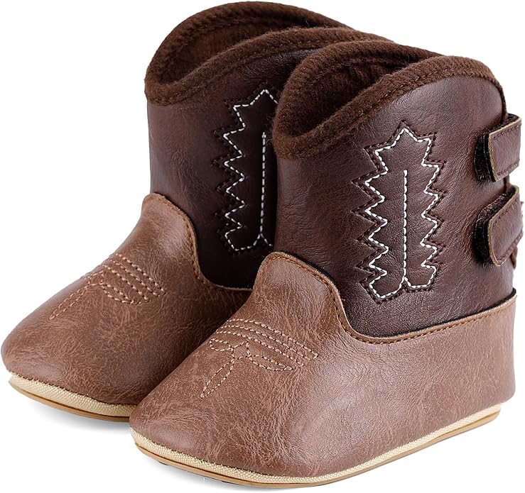 MK MATT KEELY Leather Western Boots Cowboy Bootie Soft Sole Non-Slip Crib Shoes - Image 2