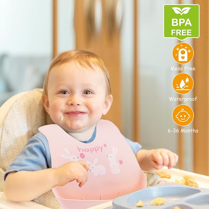 2 Pack Silicone Baby Bibs Adjustable Fit Waterproof Bib - Image 8