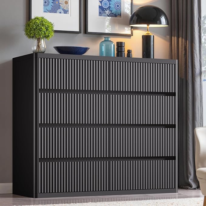 Black Dresser for Bedroom, 8 Drawers Double Fluted Dressers, Modern Chest of - Image 4