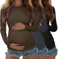 Riyiper 3 Pack Women's Maternity Shirts Long Sleeve Ribbed Knit Pregnancy Tees by Riyiper
