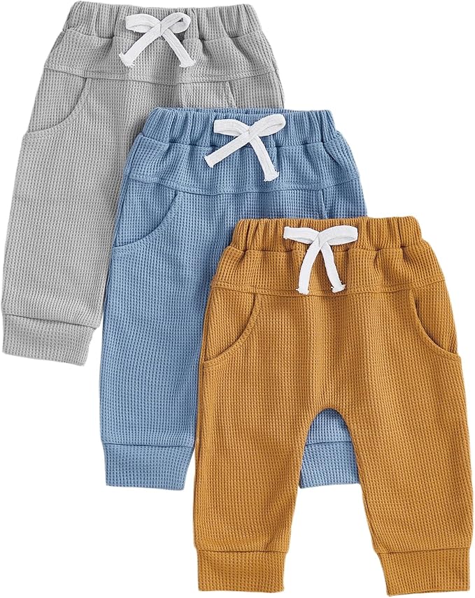 Sejardin Toddler Baby Boy Girl Pants 3 Pack Solid Color Elastic Waist Jogger by Sejardin