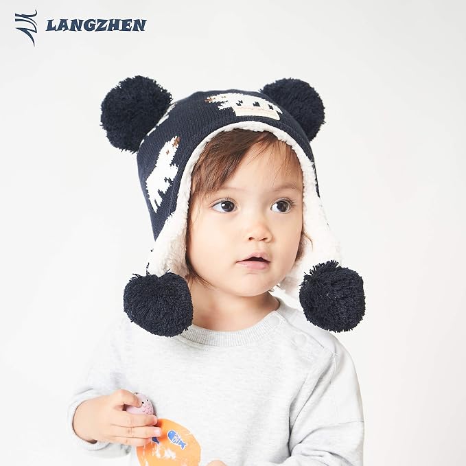 LANGZHEN Toddler Kids Infant Winter Hat, Earflap Knit Warm Cap Fleece Lined - Image 3