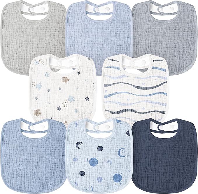 Susurration Muslin Baby Bibs 8 Pack Bandana Drool Bibs, Soft Square Adjustable by Susurration
