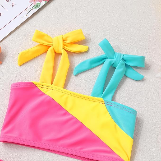 YOUNGER TREE Toddler Girls Two Pieces Swimsuit Color Block Stripe Swimwear - Image 4