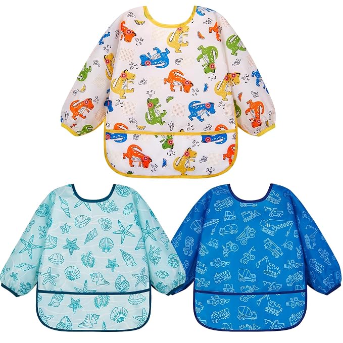 Lictin 3 Packs Baby Bibs for Boy or Girl, Cute Long Sleeve Bib, Waterproof Bibs by Lictin