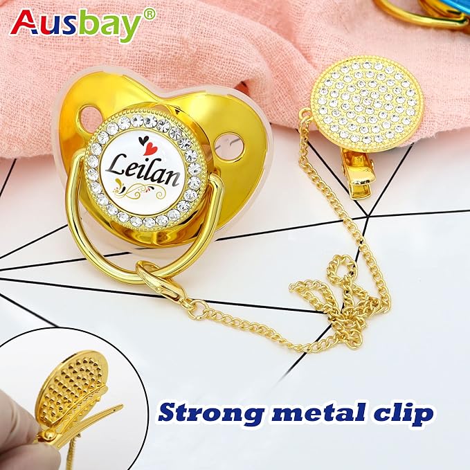 Personalized Pacifier Set with Name, BPA Free, Bling Gold Silver Pink Rose Gold - Image 3