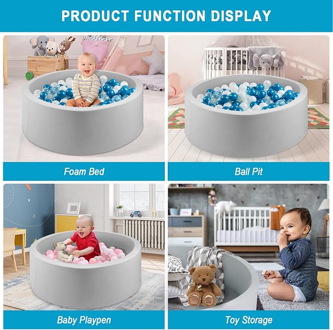 Foam Ball Pit for Toddlers, 35.4"x 11.8" Soft Round Ball Pit for Baby Children - Image 7