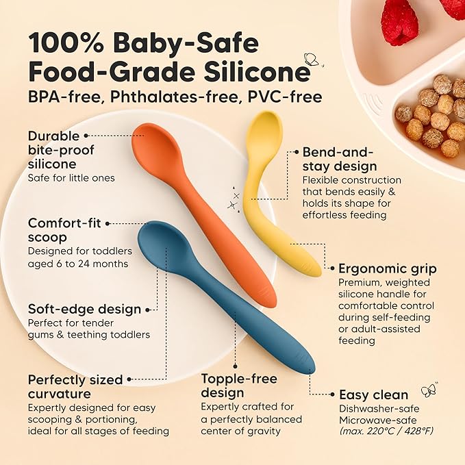 KeaBabies Silicone Baby Spoons, Self Feeding 6-12 months - Image 3