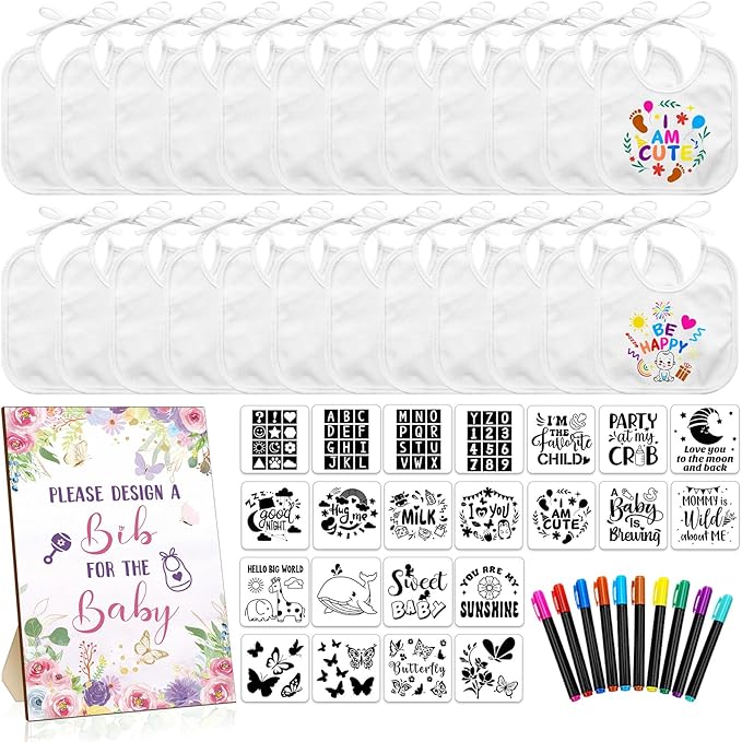 Newwiee 55 Pcs White Bibs for Baby Decorating Design a Bib Decorate Plain by Newwiee