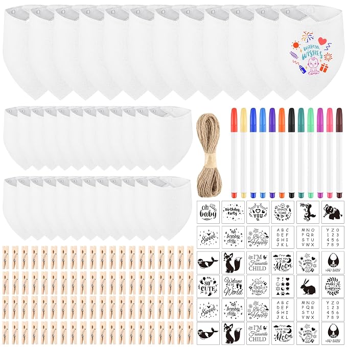 NACHLYNN 165 Pcs White Baby Bibs Baby Shower Games Set Including 36 Blank Baby by Createyourownlifestory