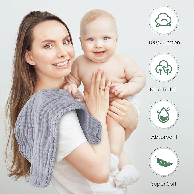 Muslin Burp Cloths 100% Cotton Large 20''x10'' Extra Soft and Absorbent Baby - Image 6
