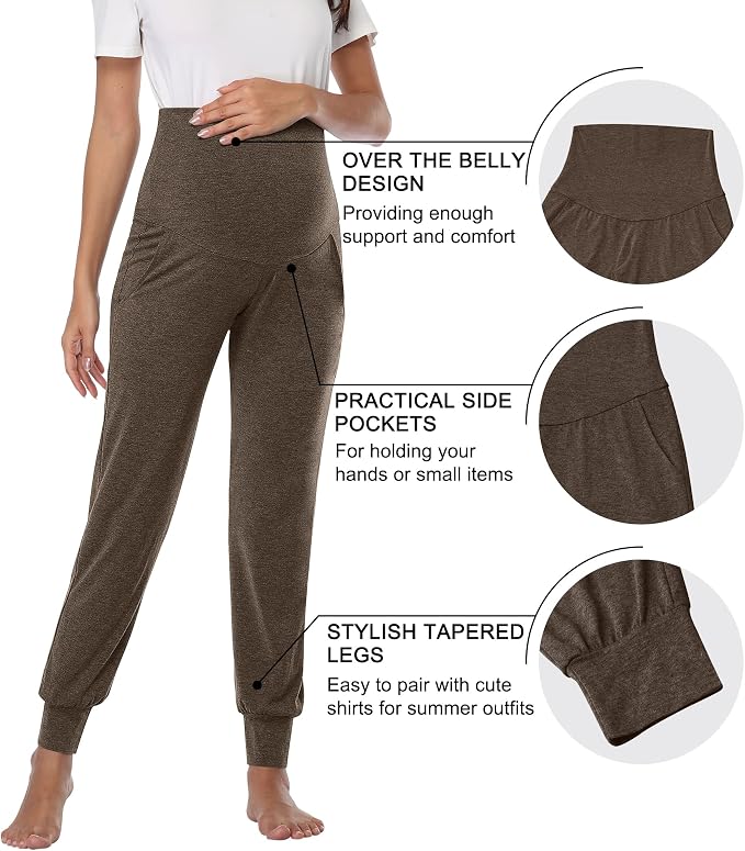 AMPOSH Women's Maternity Pants Stretchy Lounge Workout Pants Casual Loose Comfy - Image 2