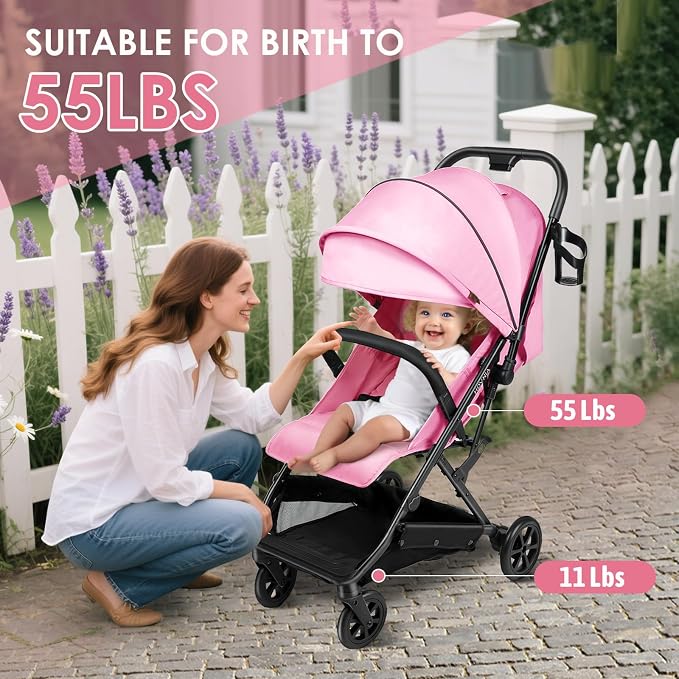 Lightweight Stroller, One-Hand Fold Compact Travel Stroller from Birth to 55 lbs - Image 6
