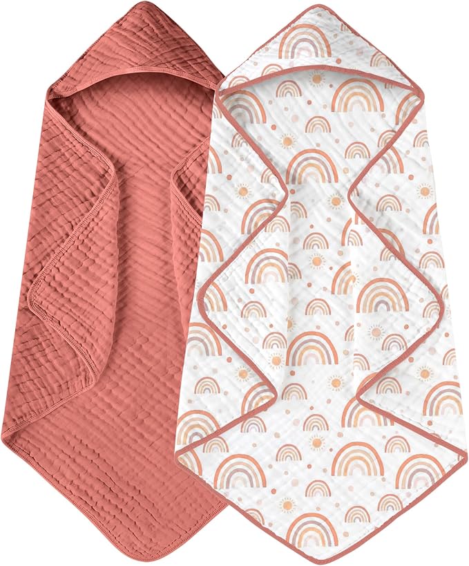 Yoofoss Hooded Baby Towels for Newborn 2 Pack 100% Muslin Organic Cotton Baby by YOOFOSS
