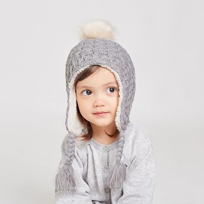 LANGZHEN Toddler Kids Infant Winter Hat, Earflap Knit Warm Cap Fleece Lined - Image 3