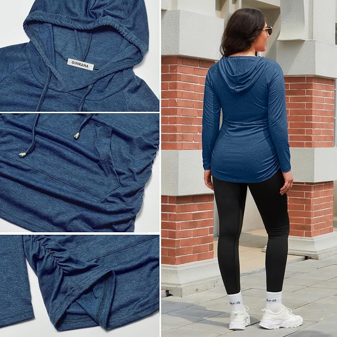 GINKANA Maternity Hoodie Long Sleeves Shirts Casual Maternity Top Pregnancy - Image 6