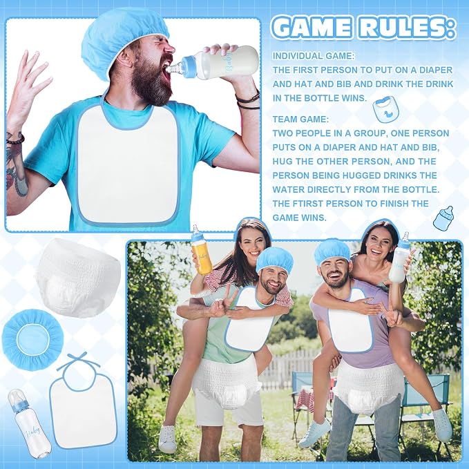 6 Sets Bottle Chug Baby Shower Games Juegos Para Plastic Baby Bottles Bibs Hat - Image 5