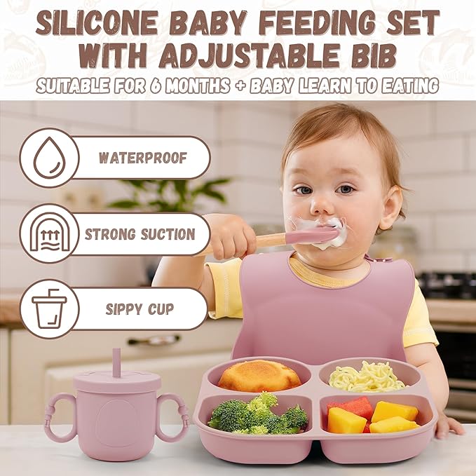 Silicone Baby Feeding Set, Baby Led Weaning Supplies, Baby Food Tableware - Image 3