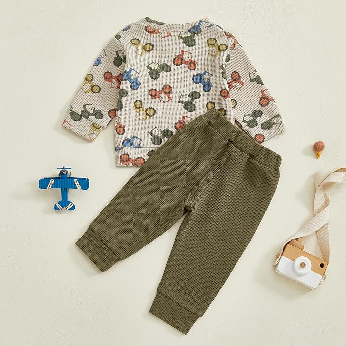 Toddler Baby Boy Fall Clothes Waffle Outfit Long Sleeve Color Blocking - Image 7