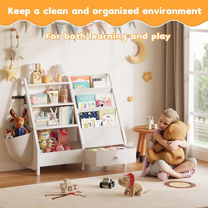 Kids Bookshelf and Toy Storage Organizer, Kids Bookcase Montessori 3 Tier Baby - Image 4